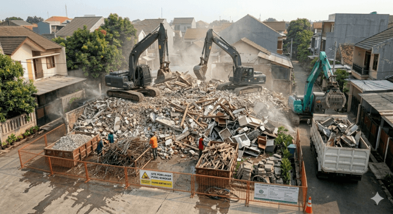 puing hasil bongkar rumah di jakarta siap dibuang